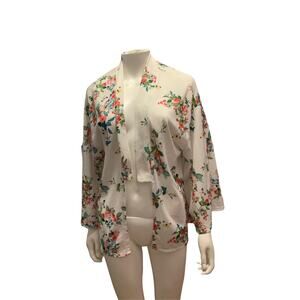 Bershka White Floral Print Kimono Thin Flowy Cardigan
